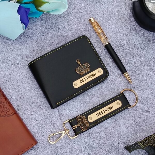 Customized Wallet, Pen, and Leather Keychain Gift Set